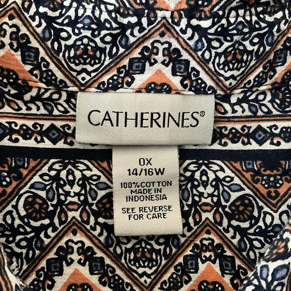 Catherines Button Up Blouse Multicolor Geometric Floral Print Long Sleeve 14/16W - Picture 7 of 7